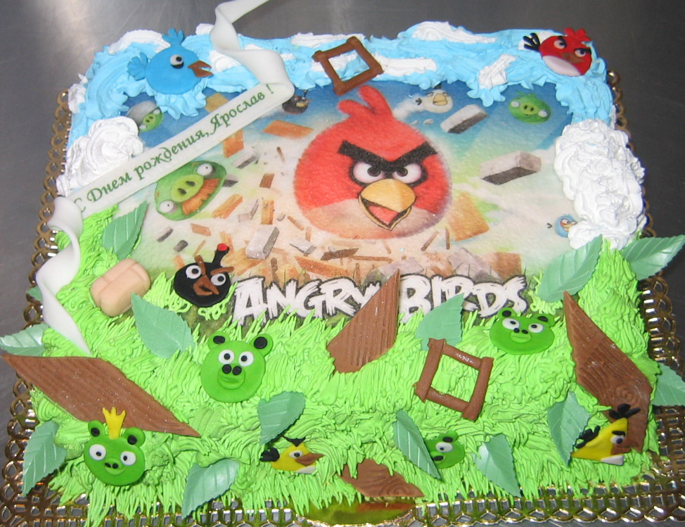 Детский торт без мастики Фототорт Angry Birds
